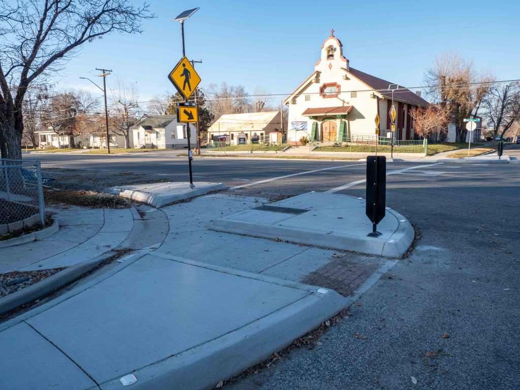 A photo of a crosswalk improvement at Goshen Street and 400 South.