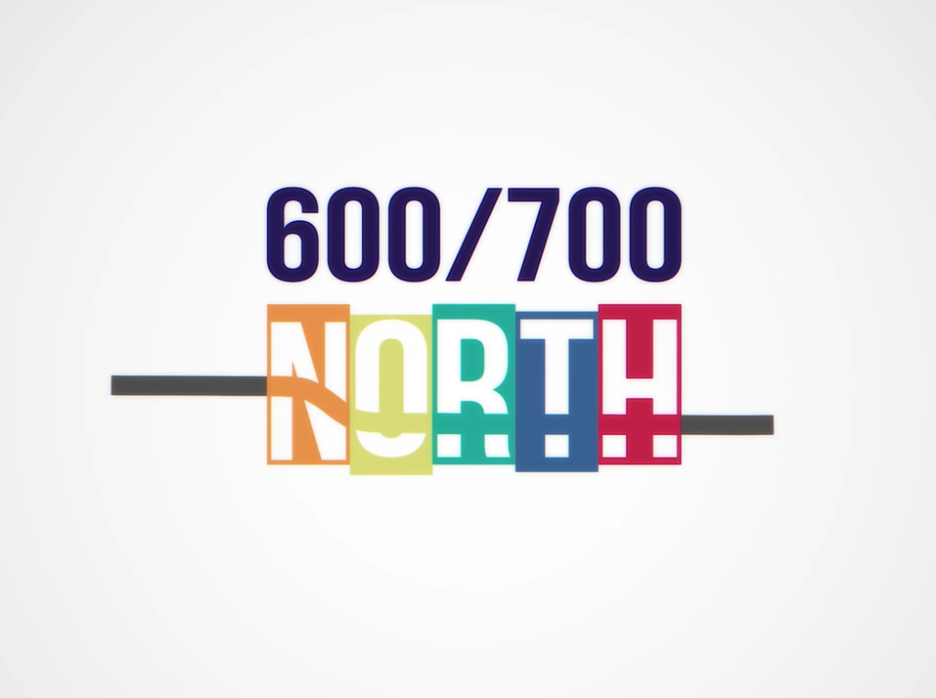 A colorful logo for the 600-700 North reconstruction project with a white background.