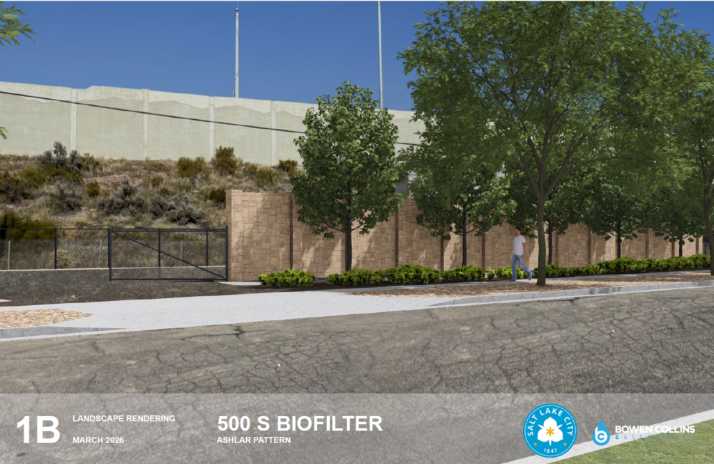 Landscape rendering of ashlar fence