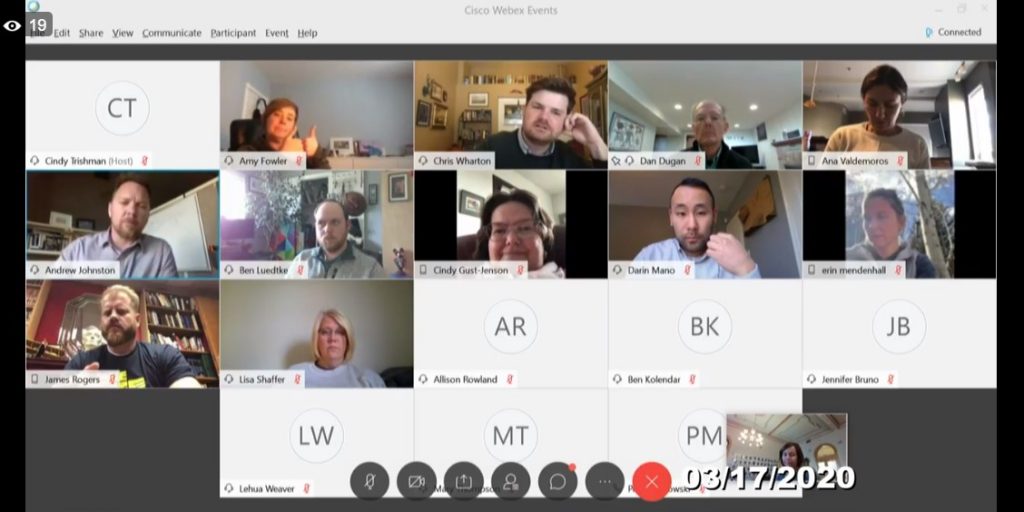 Salt Lake City Council Members, Salt Lake City Mayor, and City Staff convene for a meeting via Webex (a virtual/remote meeting platform).