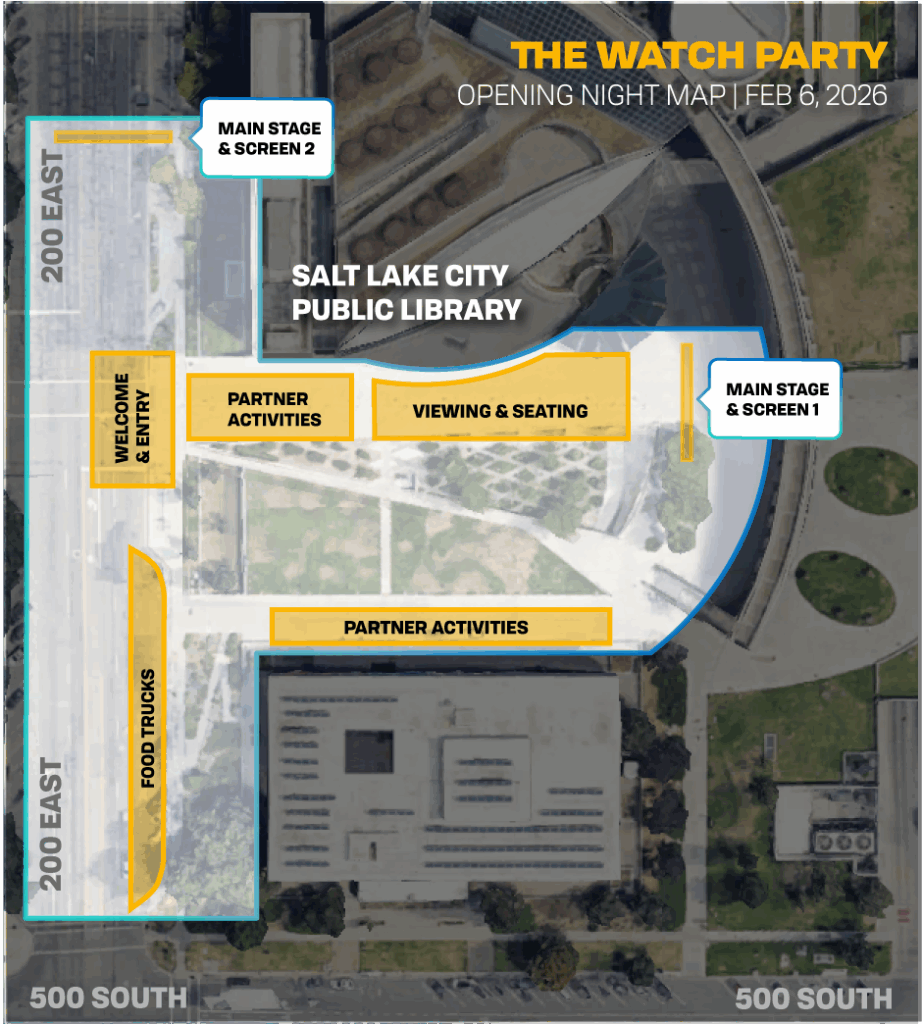 Watch Party map layout at Civic Center, 450 South 200 East